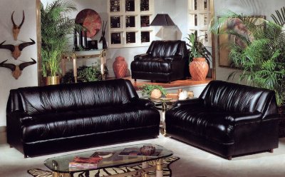 Black Vinyl Modern Sofa w/Optional Loveset & Chair