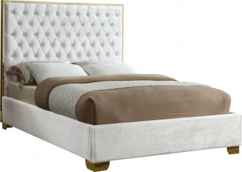 Lana Upholstered Bed in White Velvet Fabric - Meridian w/Options [MRB-Lana White]