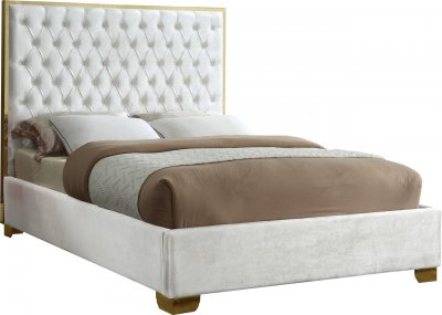 Lana Upholstered Bed in White Velvet Fabric - Meridian w/Options