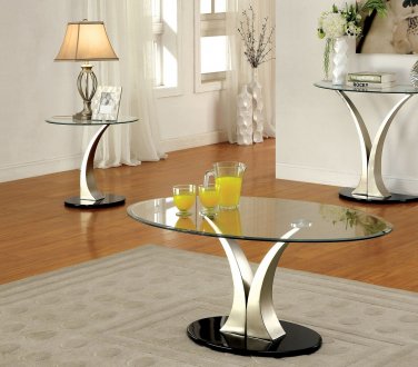 Valo Coffee & 2 End Table Set CM4727 in Silver & Black w/Options