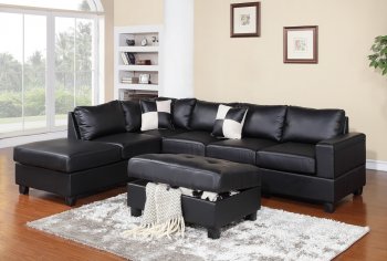 G303 Sectional Sofa w/Ottoman in Black Bonded Leather by Glory [GYSS-G303]