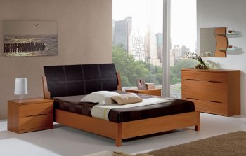 Solid Wood Matte Finish Contemporary Bedroom w/Leather Headboard [EFBS-114-Composition-8]