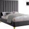 Via Upholstered Bed in Grey Velvet Fabric by Meridian