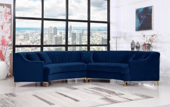 Jackson Sectional Sofa 673 in Navy Velvet Fabric by Meridian [MRSS-673 Jackson Navy]