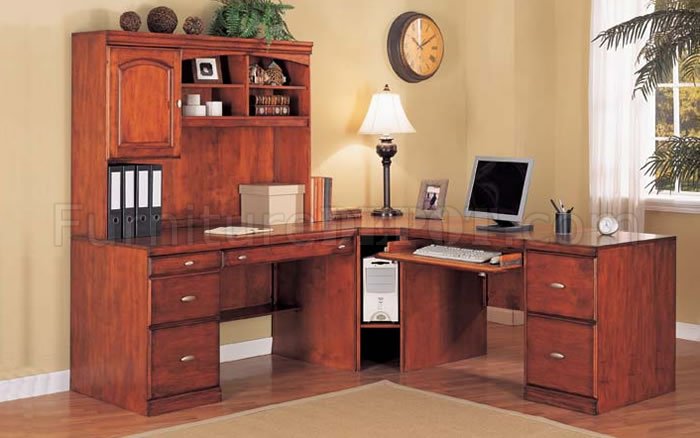 Cherry Color Contemporary L Shape Home Office Desk