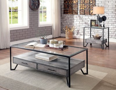 Ponderay 3Pc Coffee & End Table Set CM4348 in Gray & Black