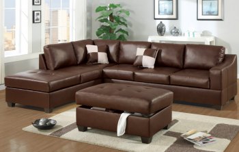 Walnut Bonded Leather Modern Sectional Sofa w/Optional Ottoman [PXSS-7357]