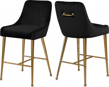 Owen Counter Stool 745 Set of 2 Black Velvet Fabric by Meridian [MRDC-745 Owen Black]