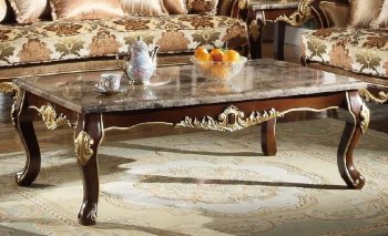 Natalie Coffee Table in Cherry w/Genuine Marble Top & Options [ADCT-Natalie-Cherry]