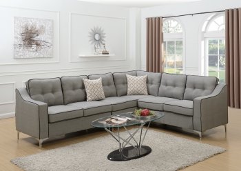 F6888 Sectional Sofa in Light Grey Fabric by Boss [PXSS-F6888]