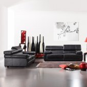 Black Full Italian Leather Modern 3Pc Sofa, Loveseat & Chair Set