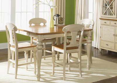 Bisque with Natural Pine Finish Dining Gathering Table w/Options