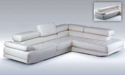 Snow White Full Top Grain Italian Leather Modern Sectional Sofa