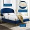 Mira Upholstered Platform Queen Bed in Navy Velvet by Modway