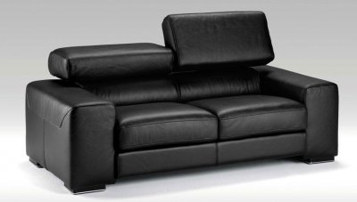 Black Full Top Grain Italian Leather 3Pc Modern Living Room Set