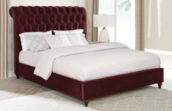 Devon Upholstered Bed 360341 in Wine Red Fabric by Coaster [CRB-360341 Devon]