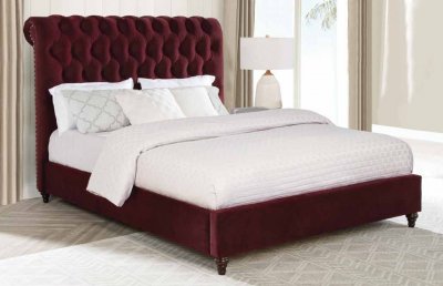 Devon Upholstered Bed 360341 in Wine Red Fabric by Coaster