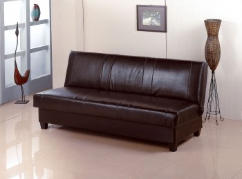 Deep Brown Faux Leather Contemporary Convertible Sofa [HLSB-S295]