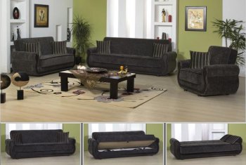 Fume Fabric Elegant Living Room w/Sleeper Sofa & Storage [MNSB-Nova-Fume]