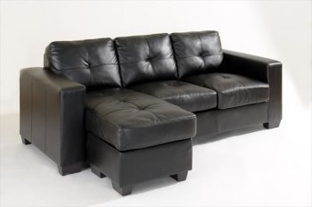 Black Bonded Leather Stylish Sectional w/Tufted Accents [MCSS-Tuxedo-Black]