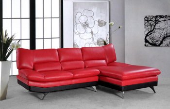 Red Leather Modern Sectional Sofa w/Black Base [VGSS-Marseille]