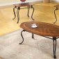 Oak Finish Traditional 3PC Coffee Table Set w/Metal Legs