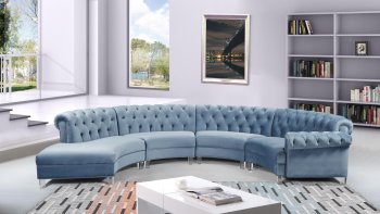 Anabella Sectional Sofa 697 - Sky Blue Velvet Fabric by Meridian [MRSS-697 4Pc Anabella Sky Blue]