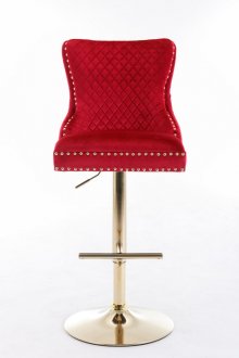 Leo Gold Barstool Set of 2 in Red Fabric