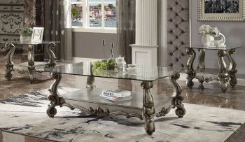 Versailles Coffee Table 86840 w/Glass Top in Antique Platinum [AMCT-86840-Versailles]