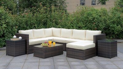 Ilona Outdoor Patio Sectional CM-OS2136-Set2 in Ivory & Espresso