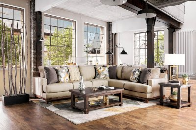 Lazzaro Sectional Sofa SM1115 in Beige Stain Resistant Fabric