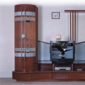 Cherry Finish Contemporary Wall Unit With Display Cabinet