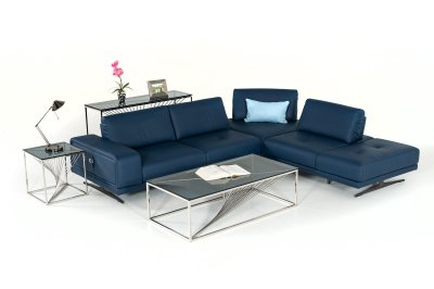 Spazio Sectional Sofa in Blue Full Leather by VIG