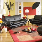 Black Bonded Leather Contemporary Living Room Sofa w/Chrome Legs