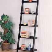 Black Mahogany Finish Modern Leaning Bookcase w/Five Shelves