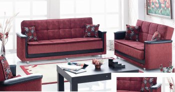 Burgundy Fabric Contemporary Sofa Convertible w/Extra Padding [MYSB-Lake Ave]