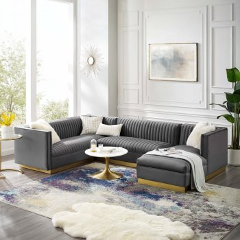 Sanguine Sectional Sofa in Gray Velvet by Modway [MWSS-3921 Sanguine Gray]