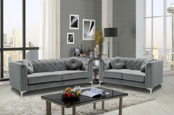 LCL-016 Sofa & Loveseat Set in Gray Velvet [BDS-LCL-016 Gray]