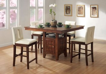 Walnut Finish Counter Height Table w/Storage Base & Glass Inlay [CRDS-101558-69]