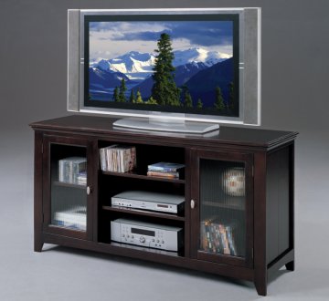 Espresso Finish Contemporary TV Stand w/Glass Doors