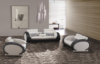 Black & White Two-Tone Bonded Leather Modern 3Pc Sofa Set [VGS-816]