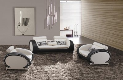 Black & White Two-Tone Bonded Leather Modern 3Pc Sofa Set