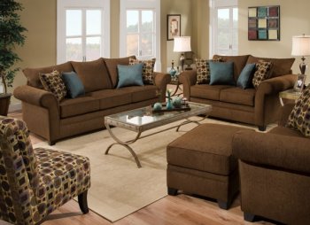 Sable Brown Fabric Sofa & Loveseat Set w/Accent Throw Pillows [UDS-3060]