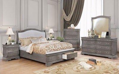 Merida Bedroom CM7504GY in Gray w/Fabric Headboard & Options