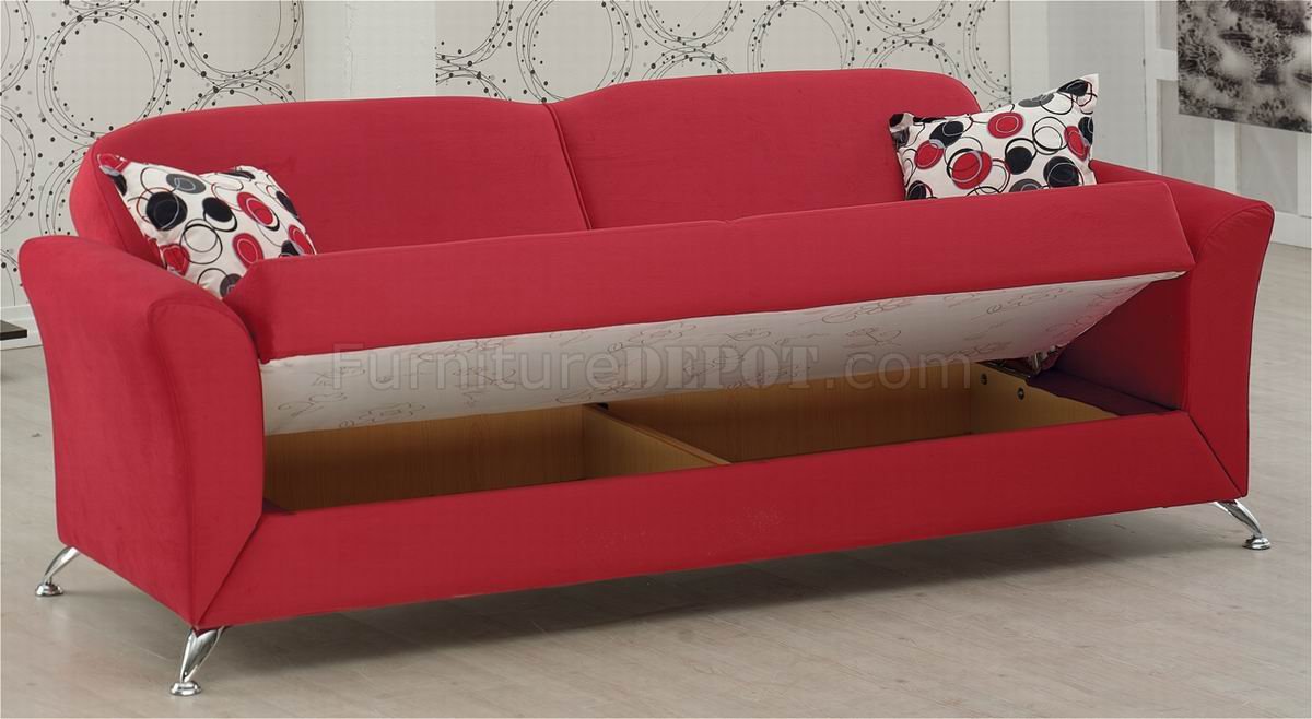 Red Fabric Modern Convertible Sofa Bed w/Optional Items