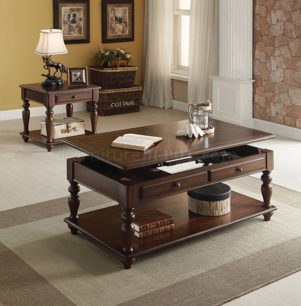Farrell 3pc Coffee End Tables Set 82745 In Walnut By Acme