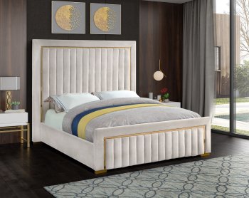 Dolce Bed in Cream Velvet Fabric by Meridian w/Options [MRB-Dolce Cream]