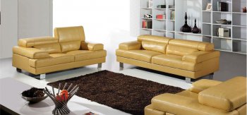 Beige Full Italian Leather Modern Living Room Sofa w/Options [EFS-104 Beige]