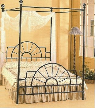 Black Wrought Iron Sunburst Bed w/Canopy [CRBS-215-2963]