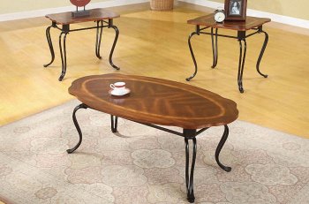 Oak Finish Traditional 3PC Coffee Table Set w/Metal Legs [PXCT-F3168]